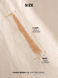 Detailed size specifications for peach crystal bridal headband measuring 29.5cm x 3.5cm