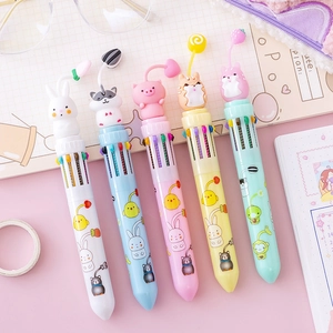 Multi Color Ballpoint Pen With Cartoon Animal Pendant Plastic Multi Functional Writing Drawing Stationery Gift For Students