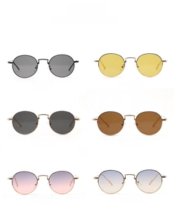 Multiple color options for retro round metal frame sunglasses in a 2x3 grid display