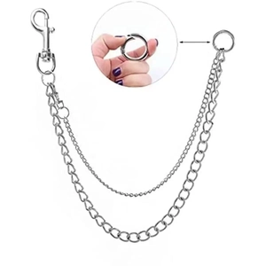 Punk Silberne doppellagige Metall-Hosenkette mit Karabinerverschluss und Ring-Detail