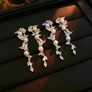 Weizenähre Lange Quasten Ohrhänger Kupfer Zirkon Kunstperle Silberner Ohrstecker Für Damen Eleganter Schmuck