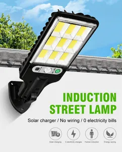 Solar street light with 9-LED panels and adjustable mount for outdoor wall installation