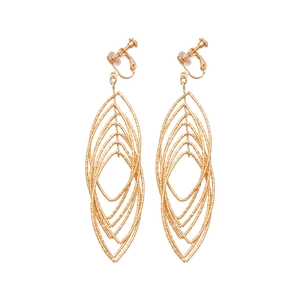 Gold layered oval hollow leaf drop clip-on earrings for women with screw-back design