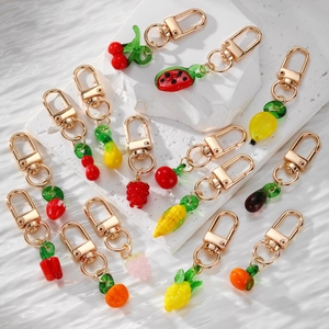 Cute Fruit Keychain Lampwork Glass Strawberry Cherry Watermelon Pendant Handcrafted Bag Charm Alloy For Women Girls
