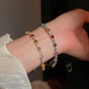 Elegant geometric star open bracelet featuring colorful zircons and refined metal finish