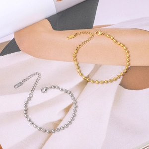 Minimalist Round Bead Bracelet Stainless Steel Ball Chain High Polish Adjustable Jewelry Accessory For Women Girls
