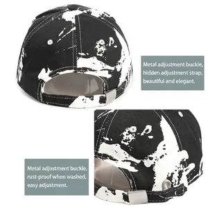 Casquette de baseball en coton tie-dye noir et blanc avec boucle en métal réglable