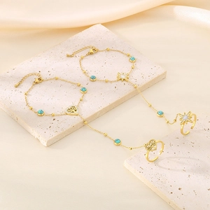 18k gold plated slave bracelet set with turquoise beads and celestial star charms