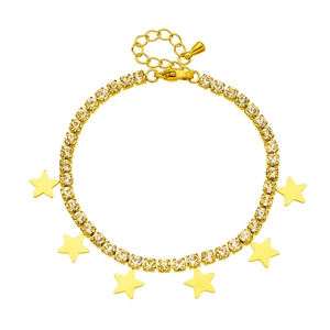 Chic gold star chain bracelet with sparkling white zircon pendants and lobster clasp