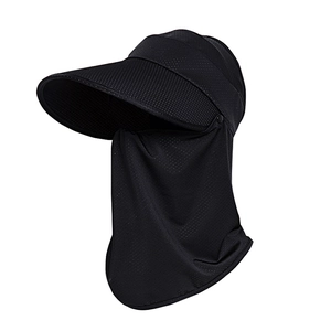 Women's black sun hat with ponytail hole, neck flap and breathable mesh face mask