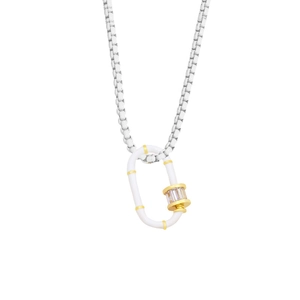 Collana in smalto bianco stile arcobaleno con ciondolo a moschettone dorato e zircone lucido