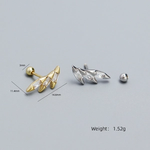 Pair of gold and silver S925 sterling silver wing earrings with inlaid crystals