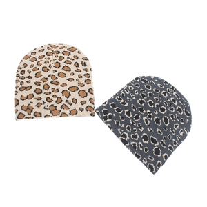 Leopard print knit beanies in beige and gray, warm outdoor windproof ski hats for unisex