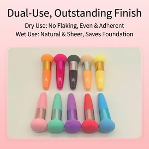 10-piece colorful mushroom head makeup sponges with handles for dry and wet use