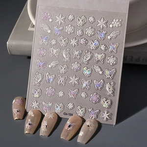 Butterfly Snowflake 5D Embossed Nail Stickers Holographic Laser Self Adhesive Decals DIY Manicure Decoration For Women