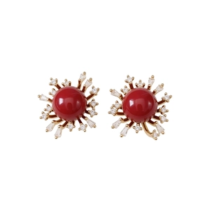 Elegante Ancora rote runde Ohrstecker mit goldener Zirkonfassung und Silberstiften