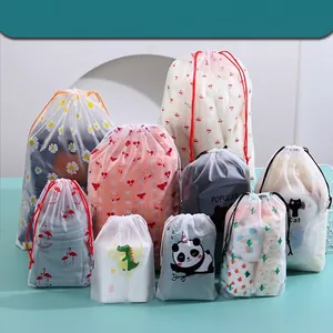 Frosted Drawstring Storage Bags Waterproof Plastic Travel Organization For Clothes Shoes Accessories Cartoon Patterns