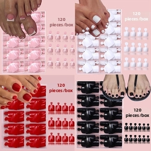 Dettagli dei kit di 120 unghie finte per piedi in rosa, bianco, rosso e nero