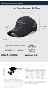 Size chart showing dimensions of the mesh baseball cap with 11cm extended sun visor