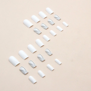 Grey and white marble pattern square press-on nails set with glossy finish for women