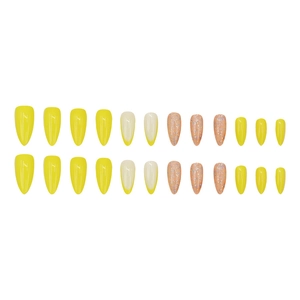 French tip glitter press-on nails in bright yellow and stiletto shape 24pcs set