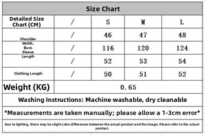Detailed size chart for women's knit cardigan showing bust, length, and care instructions