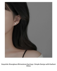Close-up of S925 sterling silver shamballa stud earrings with micro-pave cubic zirconia on model