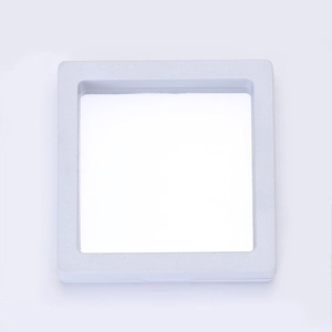 Front view of a white square PE film suspension display box for jewelry and small gifts