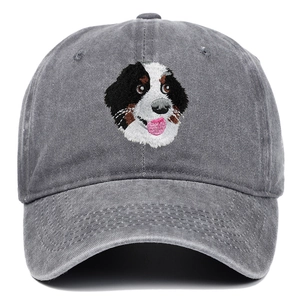 Détail de la broderie Bouvier Bernois sur une casquette en coton lavé vintage