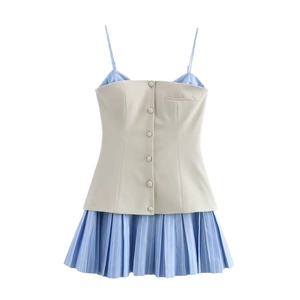 Vestido de popelina a rayas sin mangas con detalle de chaleco gris para primavera