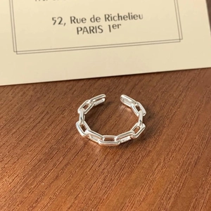 925 Sterling Silver Ring For Women Minimalist Chain Link Hollow Band Adjustable Open Size Korean Ins Style Jewelry