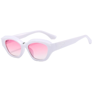 Chic Y2K sunglasses featuring wide white frames and pink gradient lenses in a 45-degree view