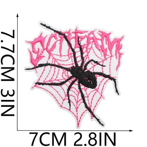 Embroidered spider and pink web patch with size dimensions 3x2.8 inches