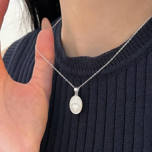 925 Sterling Silver Mother Of Artificial Pearl Heart Cross Necklace Oval Shell Pendant Vintage Minimalist Jewelry For Women