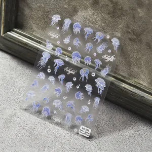 Jellyfish Nail Art Stickers Adhesive Dreamy Blue Gradient Ultra Thin Japanese Style Manicure Decorations Ocean Theme