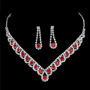 Elegant Alloy Rhinestone Crystal Necklace And Earrings For Women Bridal Wedding Banquet V-Shape Jewelry Accessories