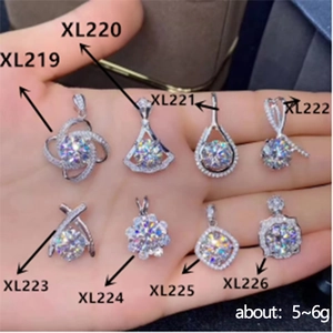 Eight styles of sparkling flower-shaped zircon pendant necklaces on a hand, weight 5-6g