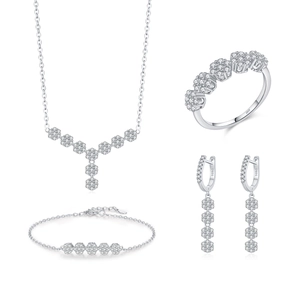 Elegant S925 sterling silver jewelry set with sparkling floral necklaces and rings