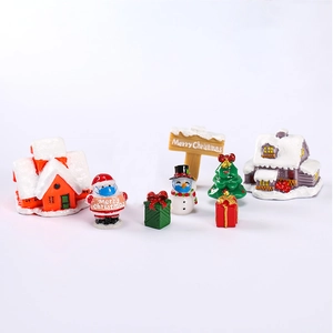 Miniature Christmas resin figurines set with Santa, snowman and snow house for DIY landscape