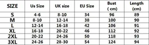 Size chart for summer short sleeve tiered dress with measurements for sizes S up to 3XL