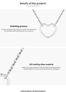 Détail du pendentif cœur évidé en argent sterling S925 avec une finition polie miroir
