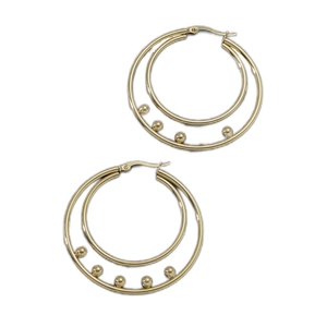 Minimalist double hoop earrings in gold finish with decorative metal beads for women