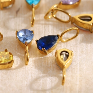 Minimalist 18K gold plated stainless steel pear-shaped teardrop birthstone pendants