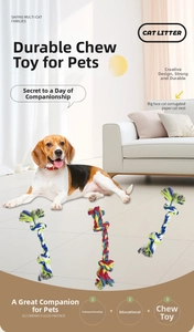 Three-colored durable cotton braided rope toys for dogs with dental cleaning knots