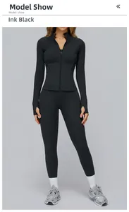 Ink Black brushed yoga set with racerback design and thumbholes for outdoor running