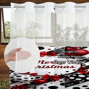 Christmas sheer double shower curtain with red bows and grommet top for privacy