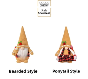 Detail view of bearded and braided gingerbread Christmas gnomes with candy accents