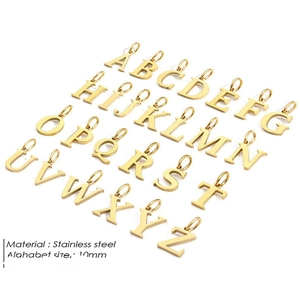 Golden stainless steel necklace featuring a complete set of 10mm alphabet pendants