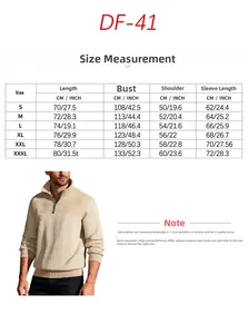 Detailed size chart for retro zip-up knit sweatshirt with chest and length measurements