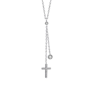 Elegant S925 silver Y-shaped necklace with shimmering cross pendant and tassel details